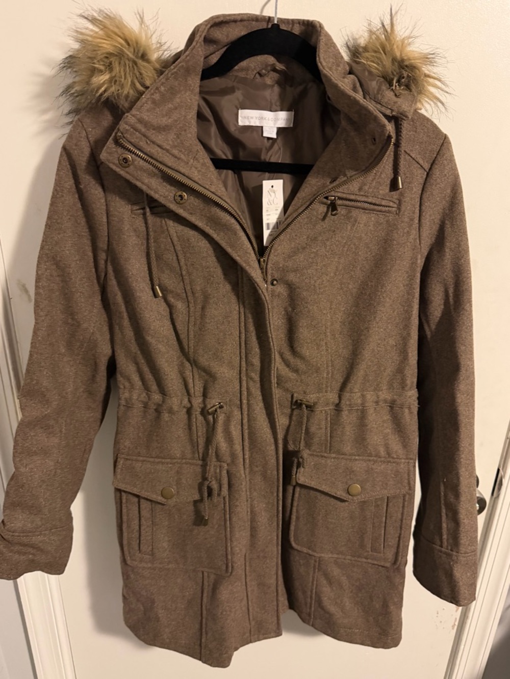 New York & Co. Brown Faux-Fur Hooded Parka Jacket
